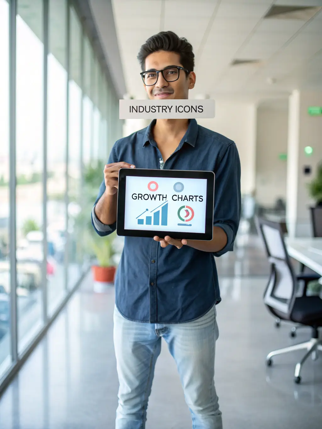 A recent college graduate confidently navigating the UPLY platform on their tablet, exploring different career paths and skill development resources.