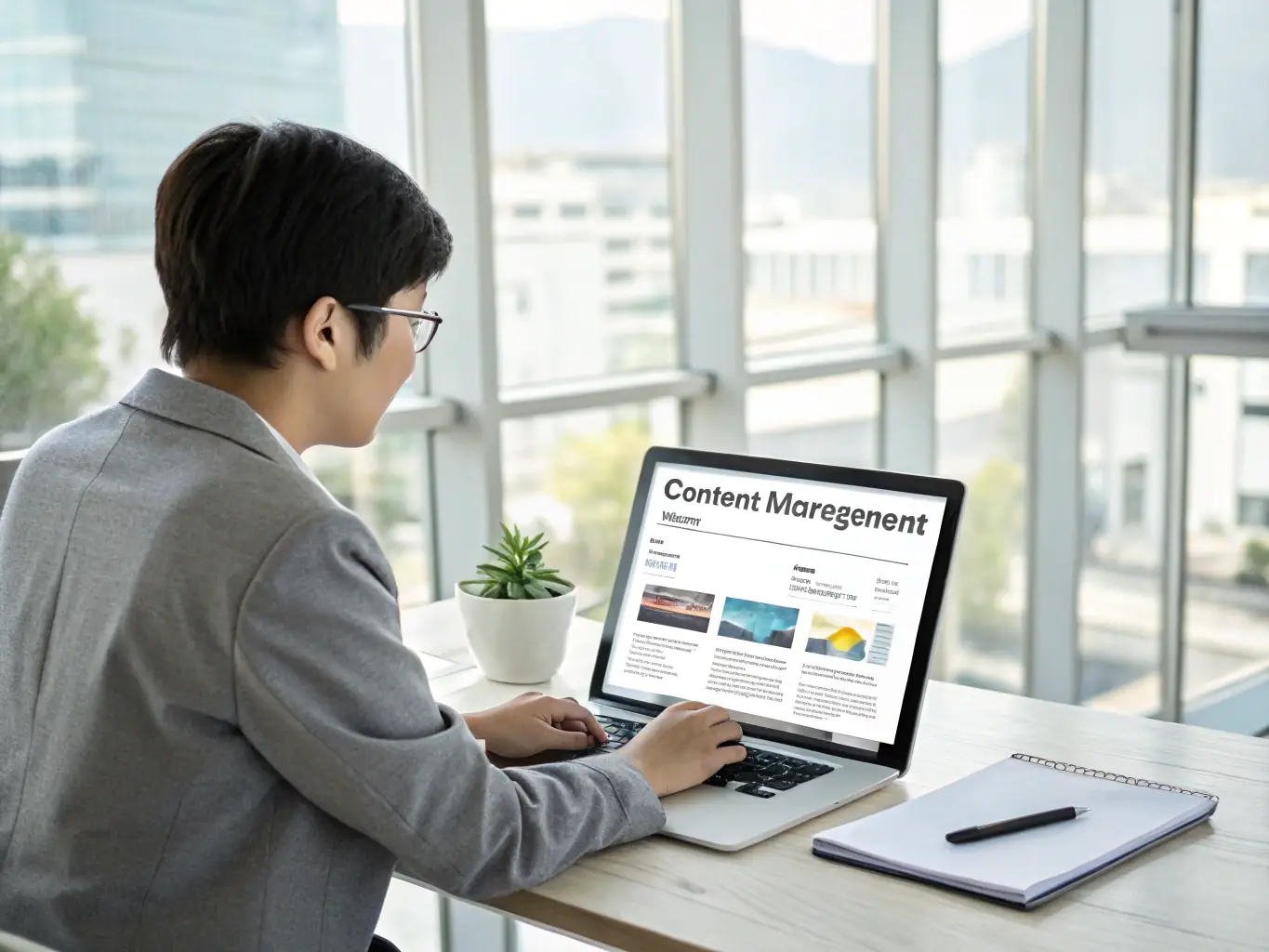 A young professional confidently using the UPLY platform on their laptop, showcasing the platform's user-friendly interface and career resources.