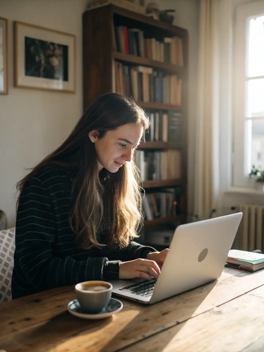 A young graduate using UPLY on their laptop, looking relieved and happy after finding a suitable internship opportunity.
