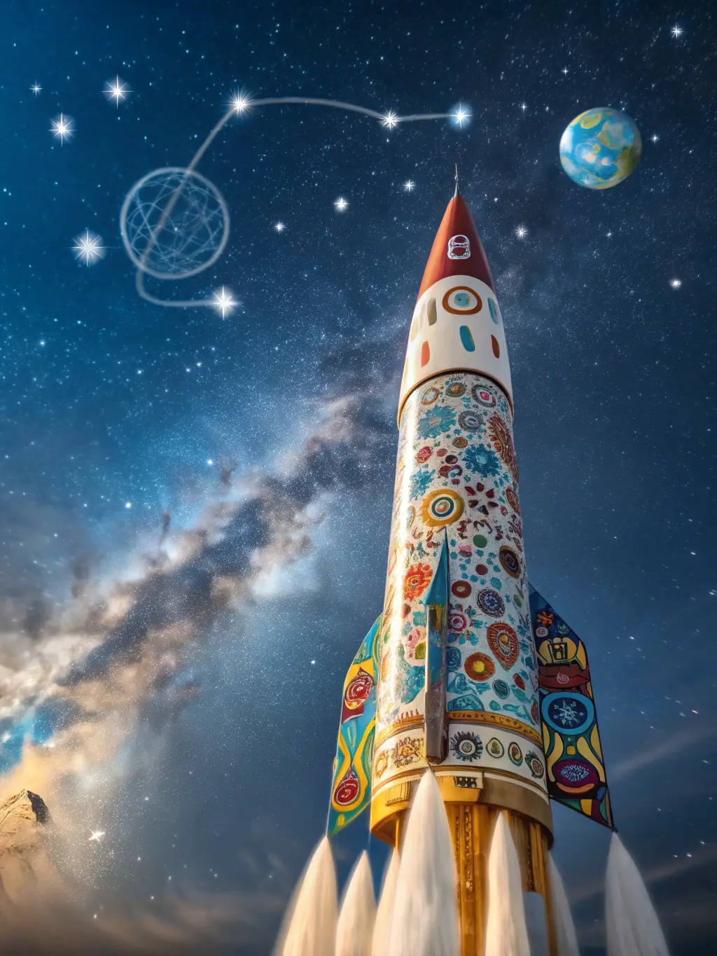 A stylized illustration of a rocket launching, symbolizing the boost UPLY provides to early-career professionals who join the waitlist.