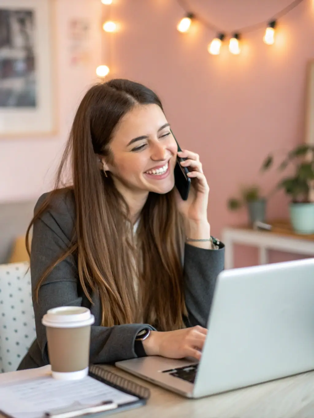 A young professional receiving a personalized message on their phone, showcasing special offers and discounts for UPLY services.